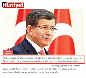 Başbakan Davutoğlu: “Bölgedeki Ailelere Bin Lira K